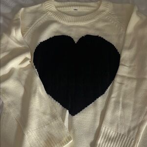 Cream and Black Heart Crew Neck Sweater